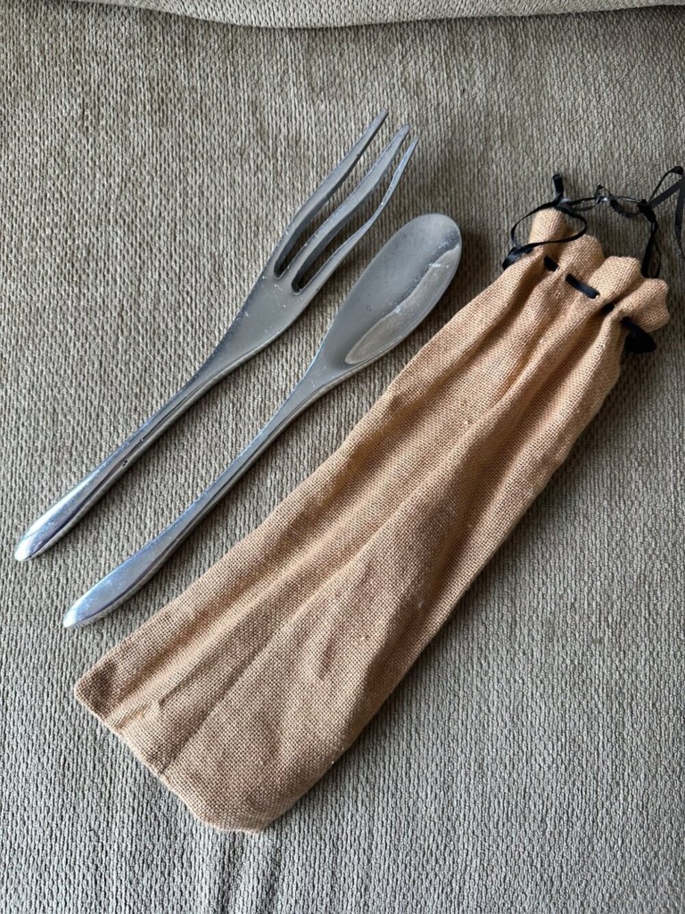 Stainless Wave Unique Metal Serving Set Fork Spoon with cloth case